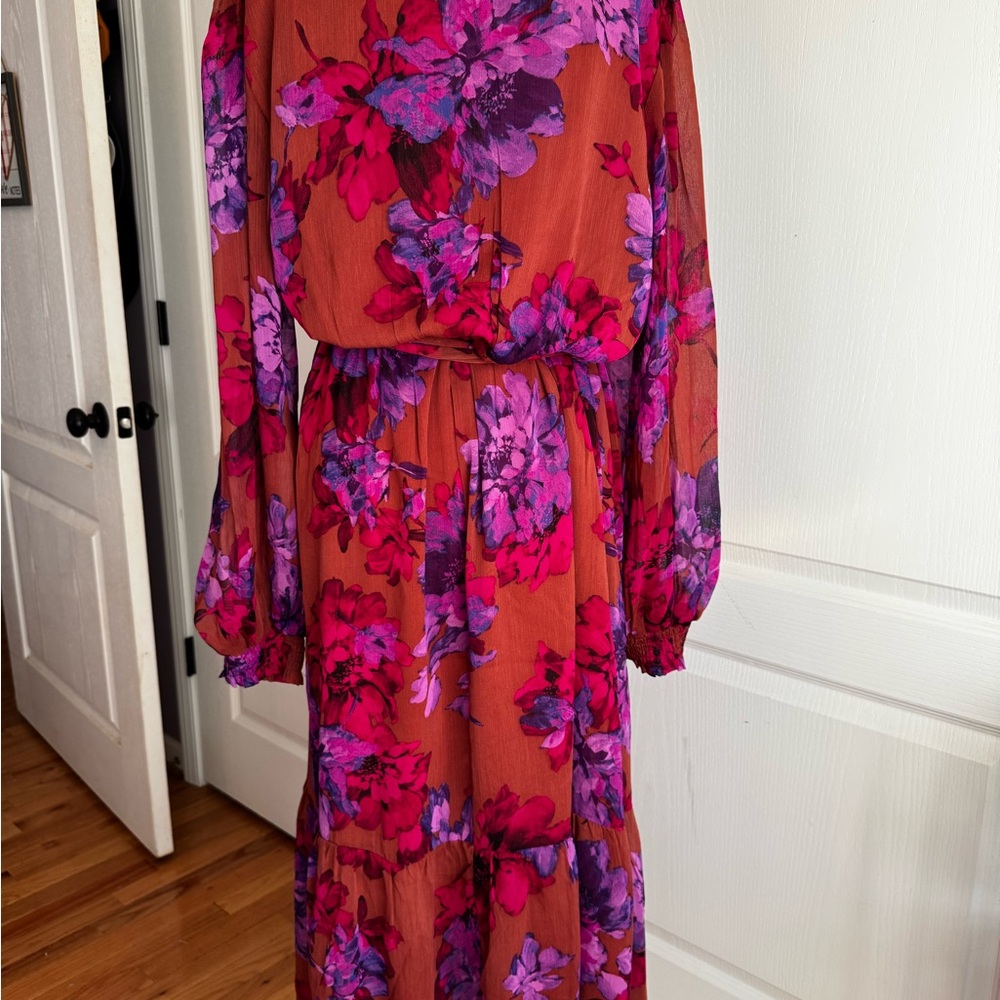 Sofia by Sofia Vergara Pink and Purple Bishop Sleeve Faux Wrap Gown - Picture 2 of 3